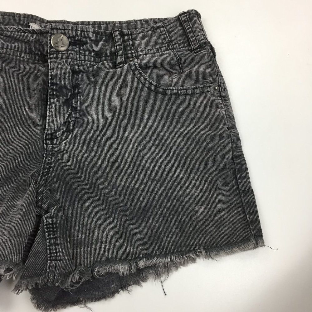FREE PEOPLE Dark Gray/Black Raw Edge Hem Logo Hardware Corduroy Shorts - Picture 6 of 9